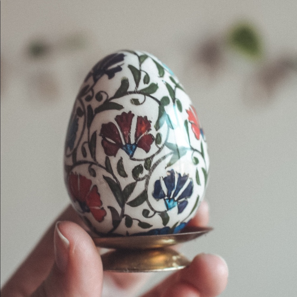 Painted floral egg with stand for Easter